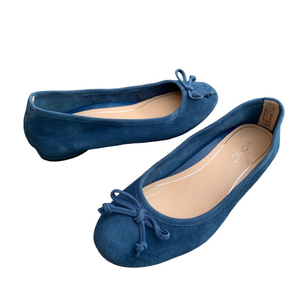 Vionic Callisto Dark Blue Ballet Flats Ballerina Bow Comfort Slip on Shoes 6.5